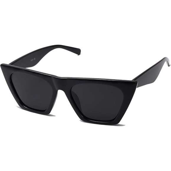 🆕Women Black Polarized Cateye Oversized Square Trendy Sunglasses All Black - Picture 1 of 5
